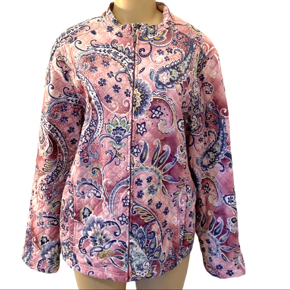PLUS 14 Alfred Dunner Blue Pink Paisley Quilted Zip Up Blazer Suit Jacket Floral